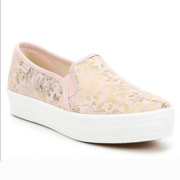Keds Shoes - Keds x Rifle Paper Co Triple Decker Shoe Floral Blush Pink Gold Slip-On Size 8.5